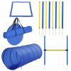 4PC Obstacle Dog Agility Training Course with Jump Hurdle, Tunnel, Pause Box, Weave Poles and Carrying Bag, Backyard Competitive Equipment- Blue/Yello